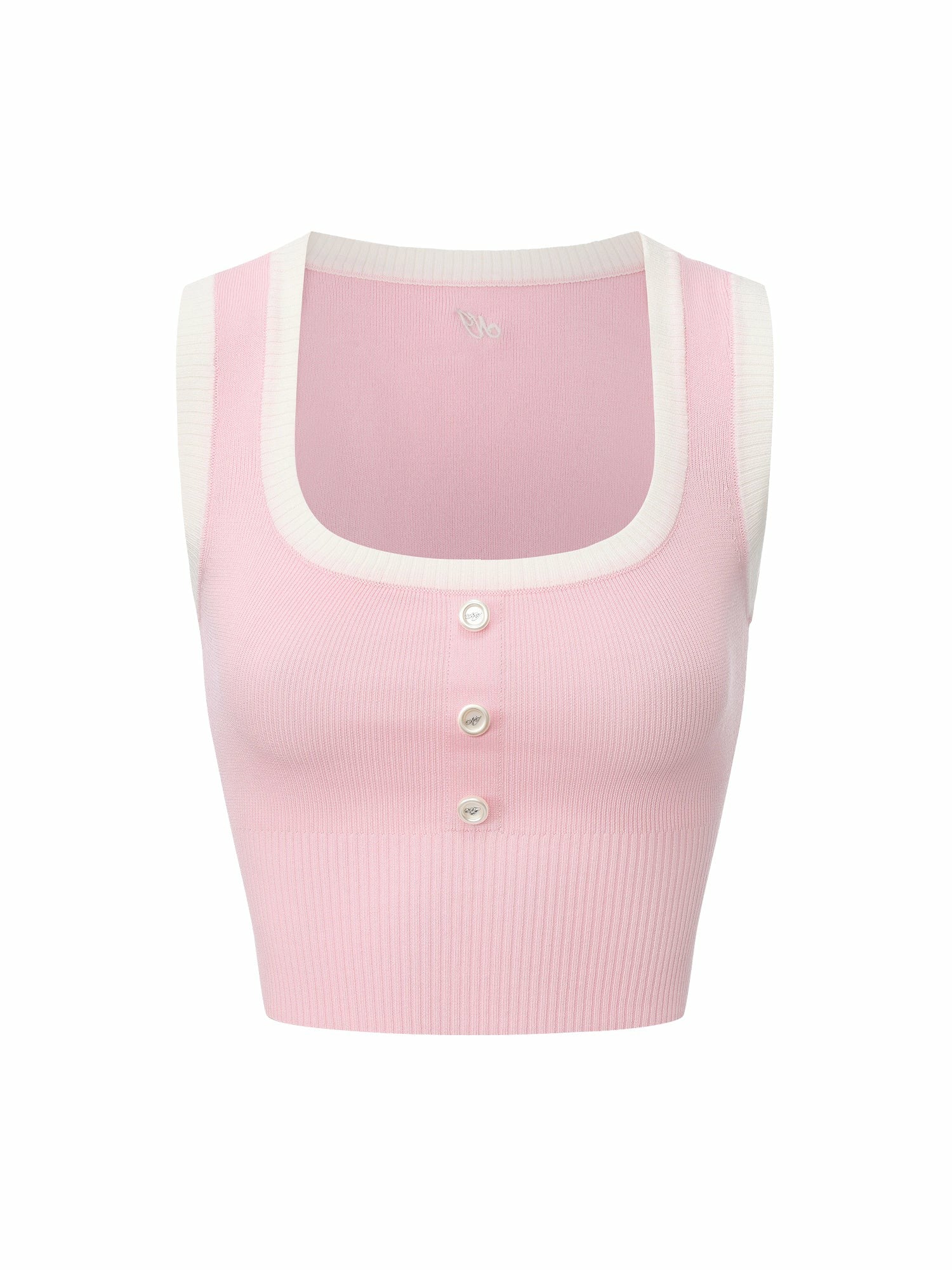 Nana Jacqueline Pink Contrast-Trim Knit Vest with Pearl Buttons Pink