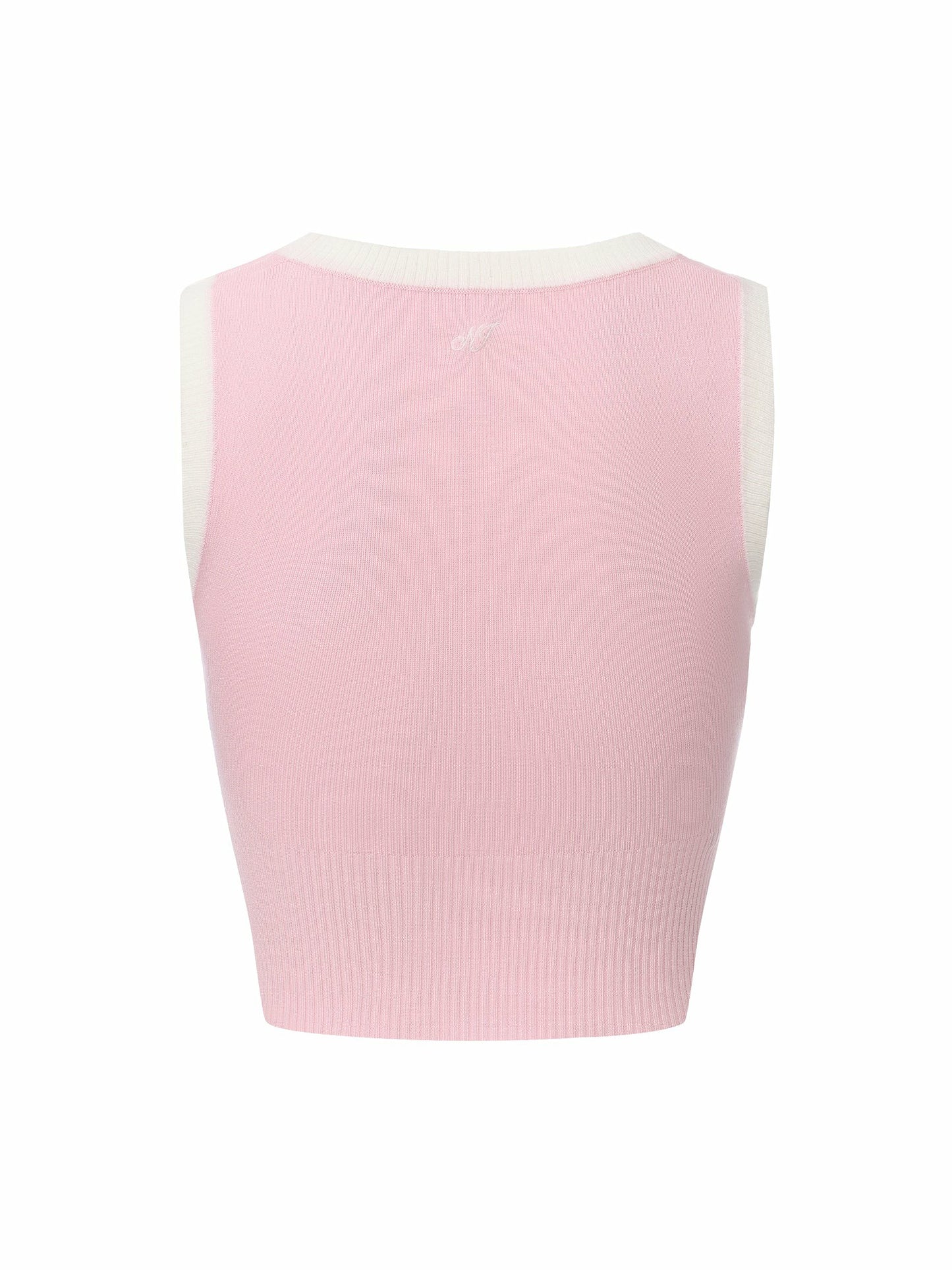 Nana Jacqueline Pink Contrast-Trim Knit Vest with Pearl Buttons Pink