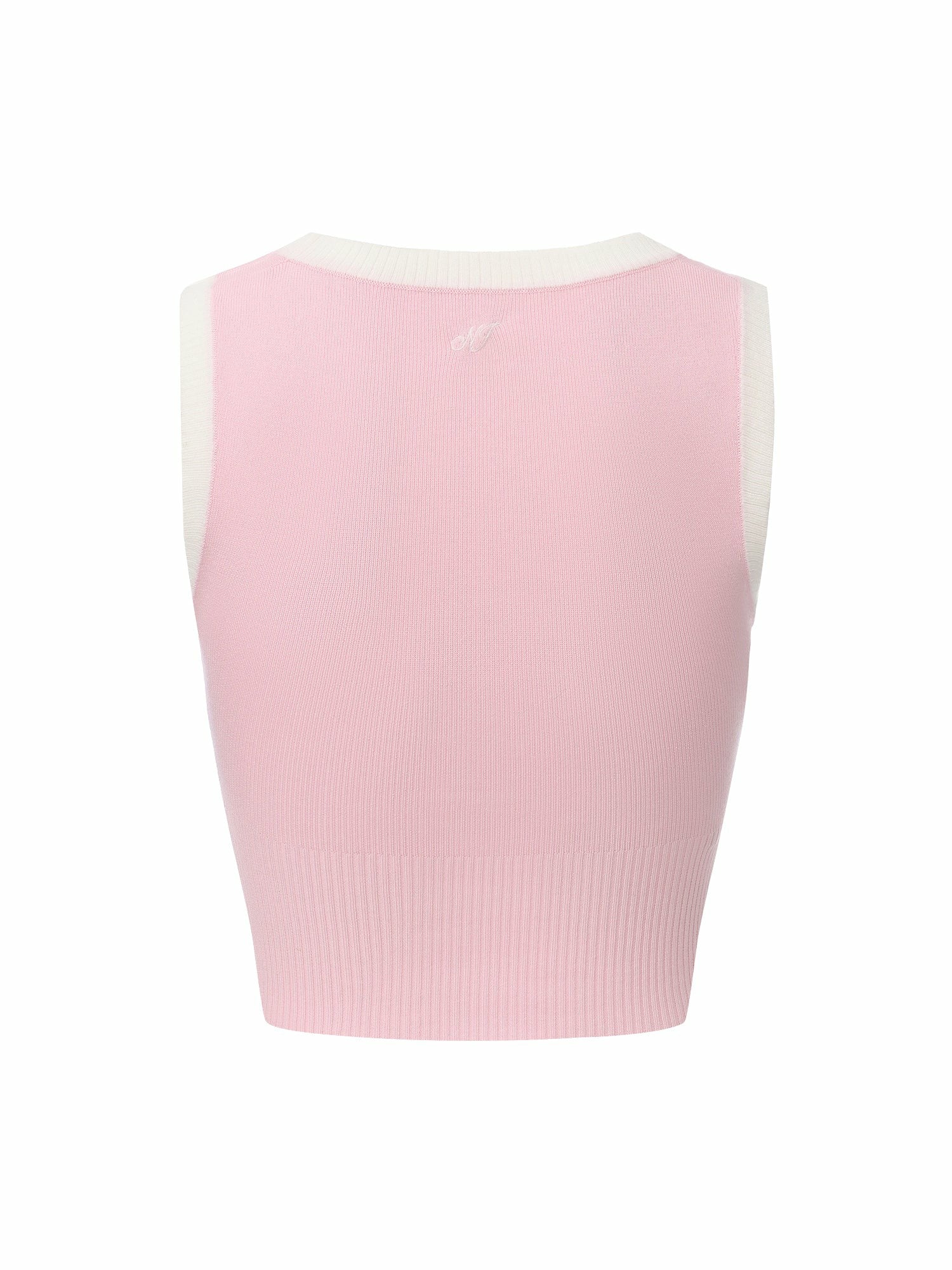 Nana Jacqueline Pink Contrast-Trim Knit Vest with Pearl Buttons Pink