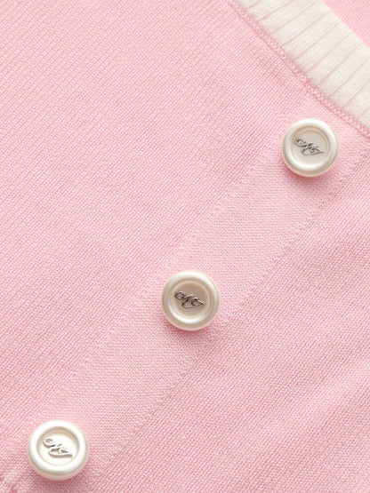 Nana Jacqueline Pink Contrast-Trim Knit Vest with Pearl Buttons Pink
