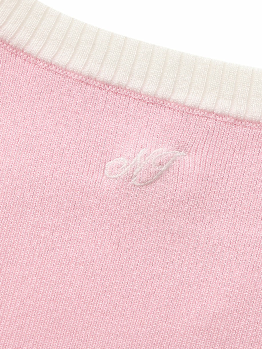 Nana Jacqueline Pink Contrast-Trim Knit Vest with Pearl Buttons Pink