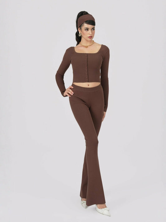 Nana Jacqueline Holly Pants: Brown Knit Pants for Resort Brunch Brown