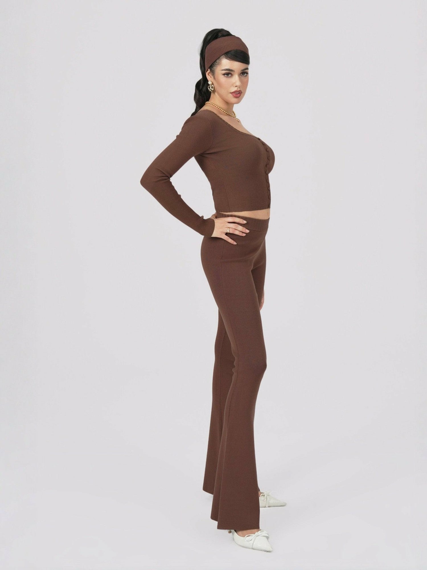 Nana Jacqueline Holly Pants: Brown Knit Pants for Resort Brunch Brown