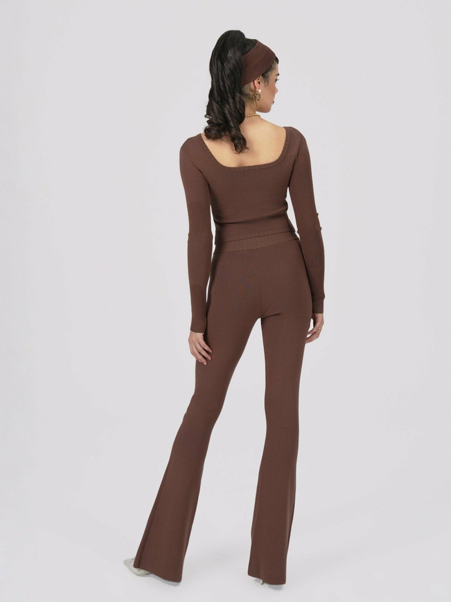 Nana Jacqueline Holly Pants: Brown Knit Pants for Resort Brunch Brown