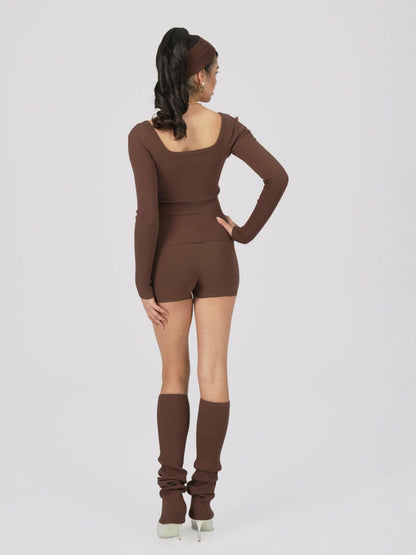 Nana Jacqueline Holly Shorts: Brown Knit Shorts for Resort Outfit Brown