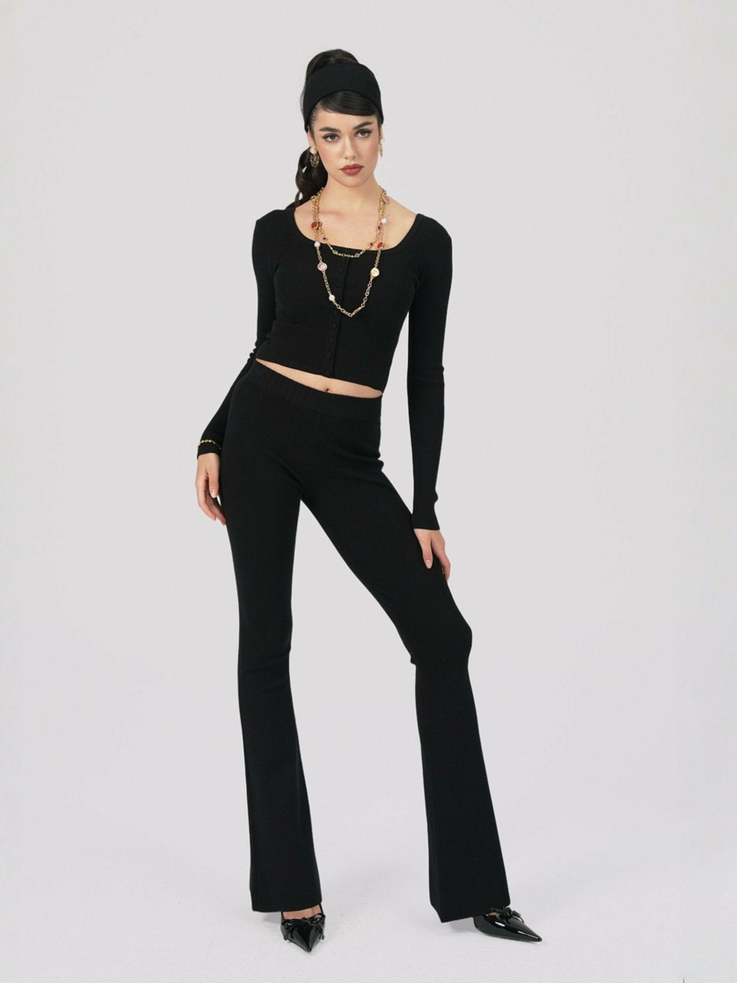 Nana Jacqueline Holly Pants: Black Knit Pants for Resort Brunch Black