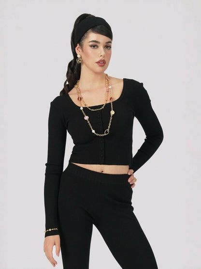 Nana Jacqueline Holly Pants: Black Knit Pants for Resort Brunch Black