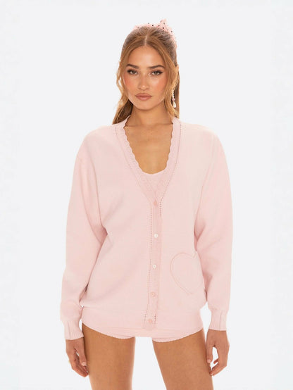 Nana Jacqueline Carrie Cardigan: Pink Cardigan for Brunch Pink
