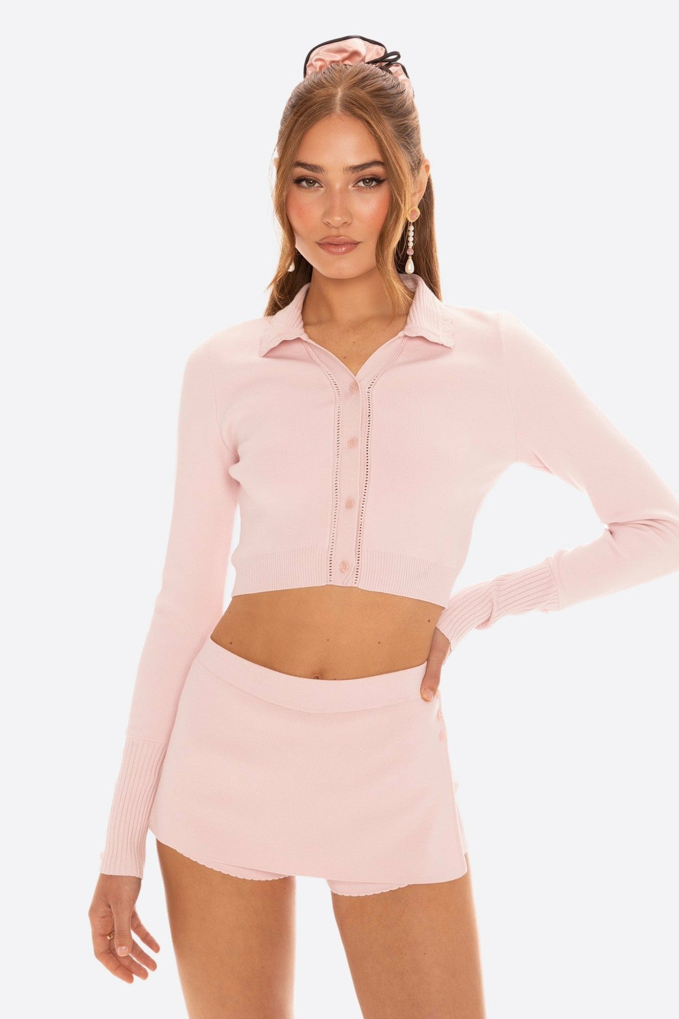 Nana Jacqueline Jenna Cardigan: Pink Knit Cardigan for Brunch Pink