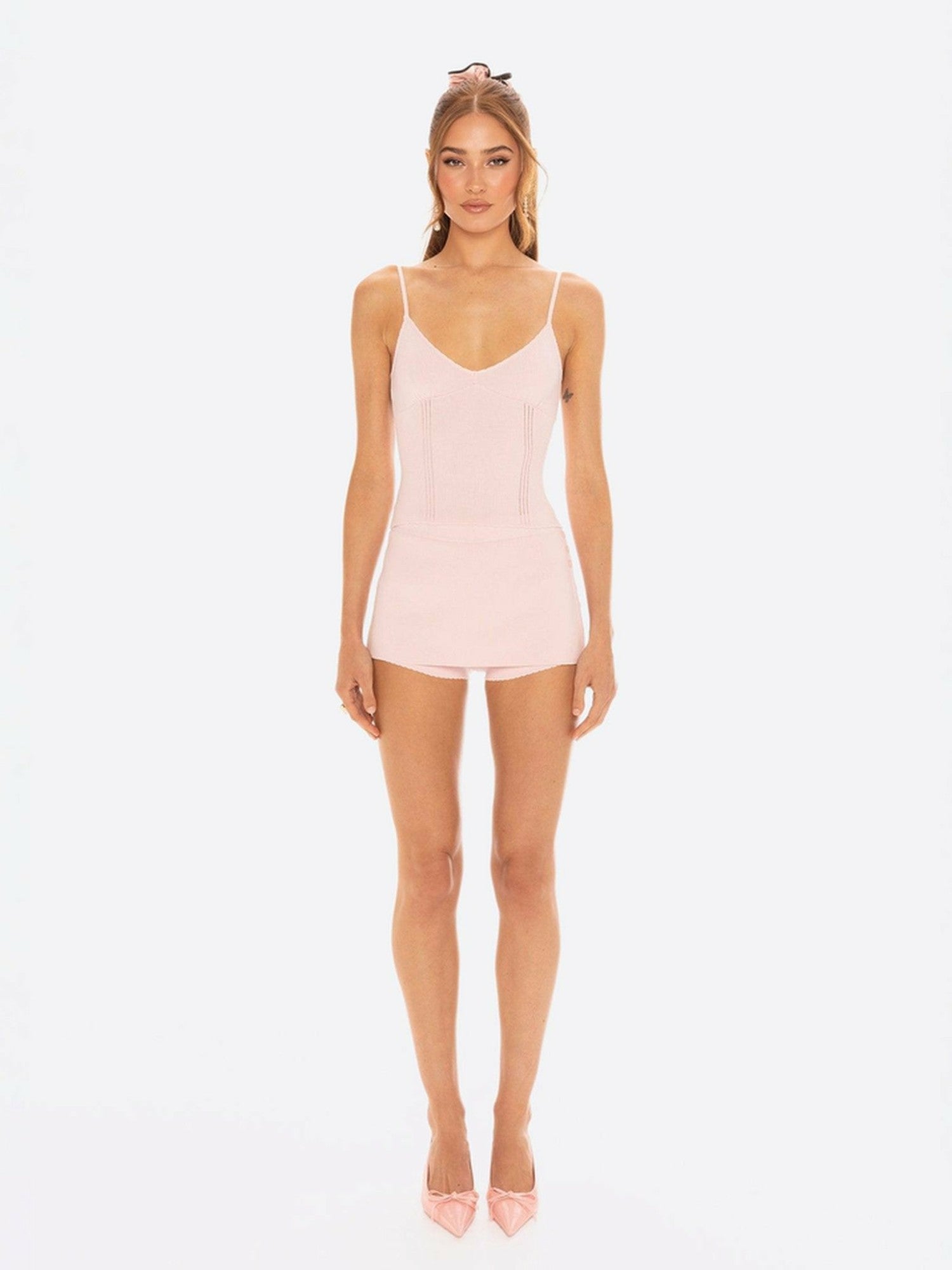 Nana Jacqueline Carrie Shorts: Pink Knit Shorts for Resort Brunch Pink