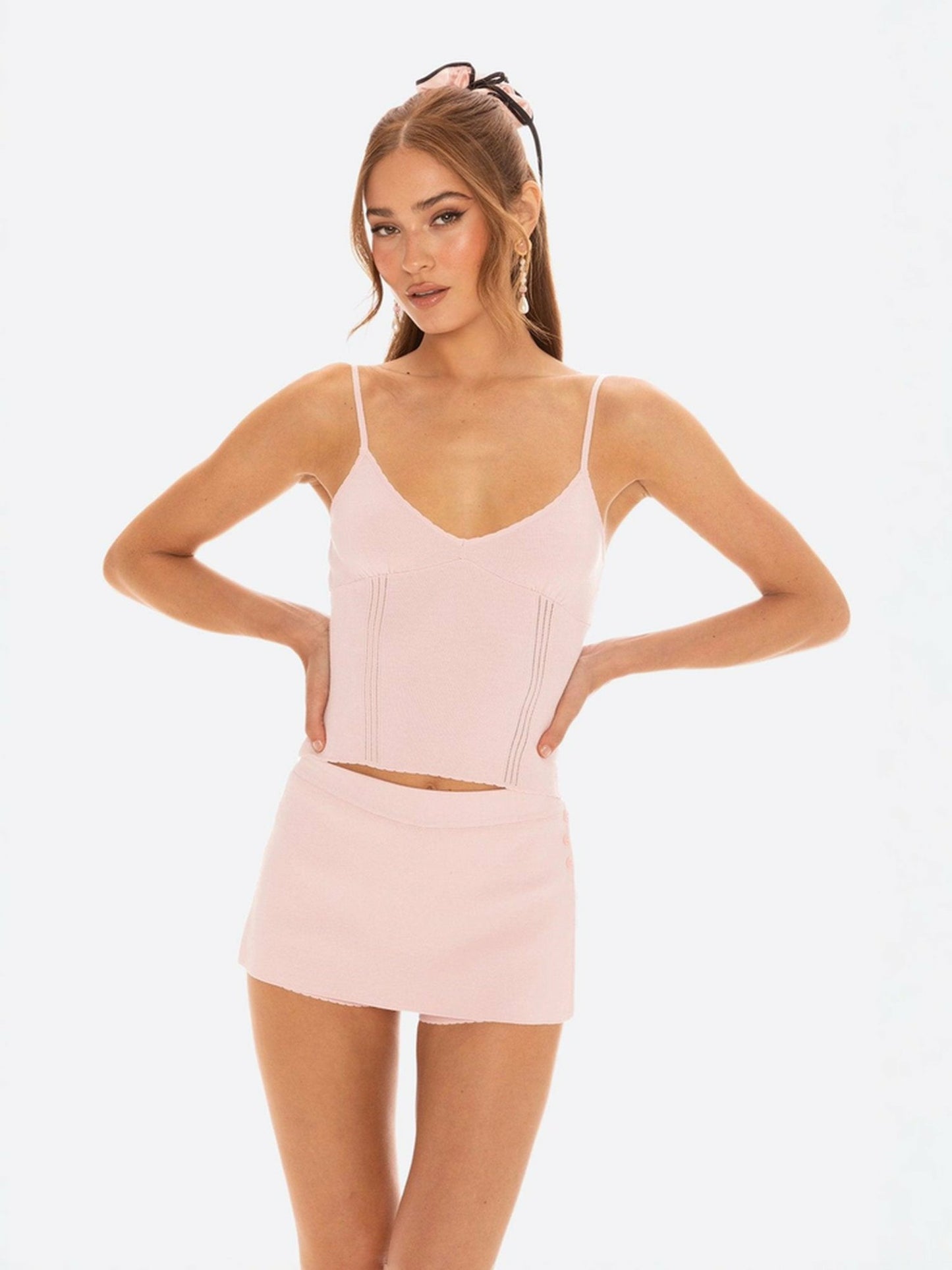 Nana Jacqueline Carrie Shorts: Pink Knit Shorts for Resort Brunch Pink