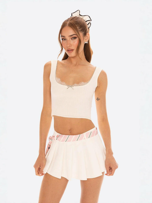 Nana Jacqueline Jenna Top: White Knit Tank Top for Country Club Brunch White