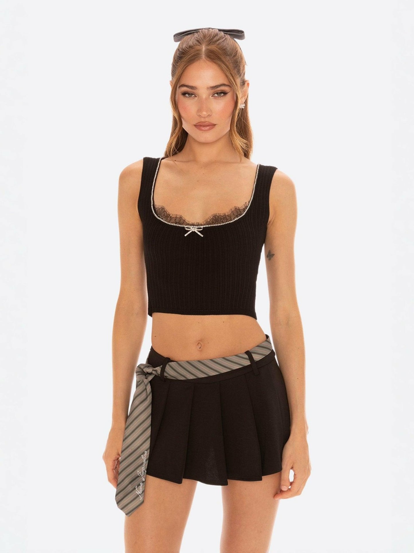 Nana Jacqueline Jenna Top: Black Knit Tank Top for Date Night Black