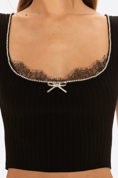 Nana Jacqueline Jenna Top: Black Knit Tank Top for Date Night Black