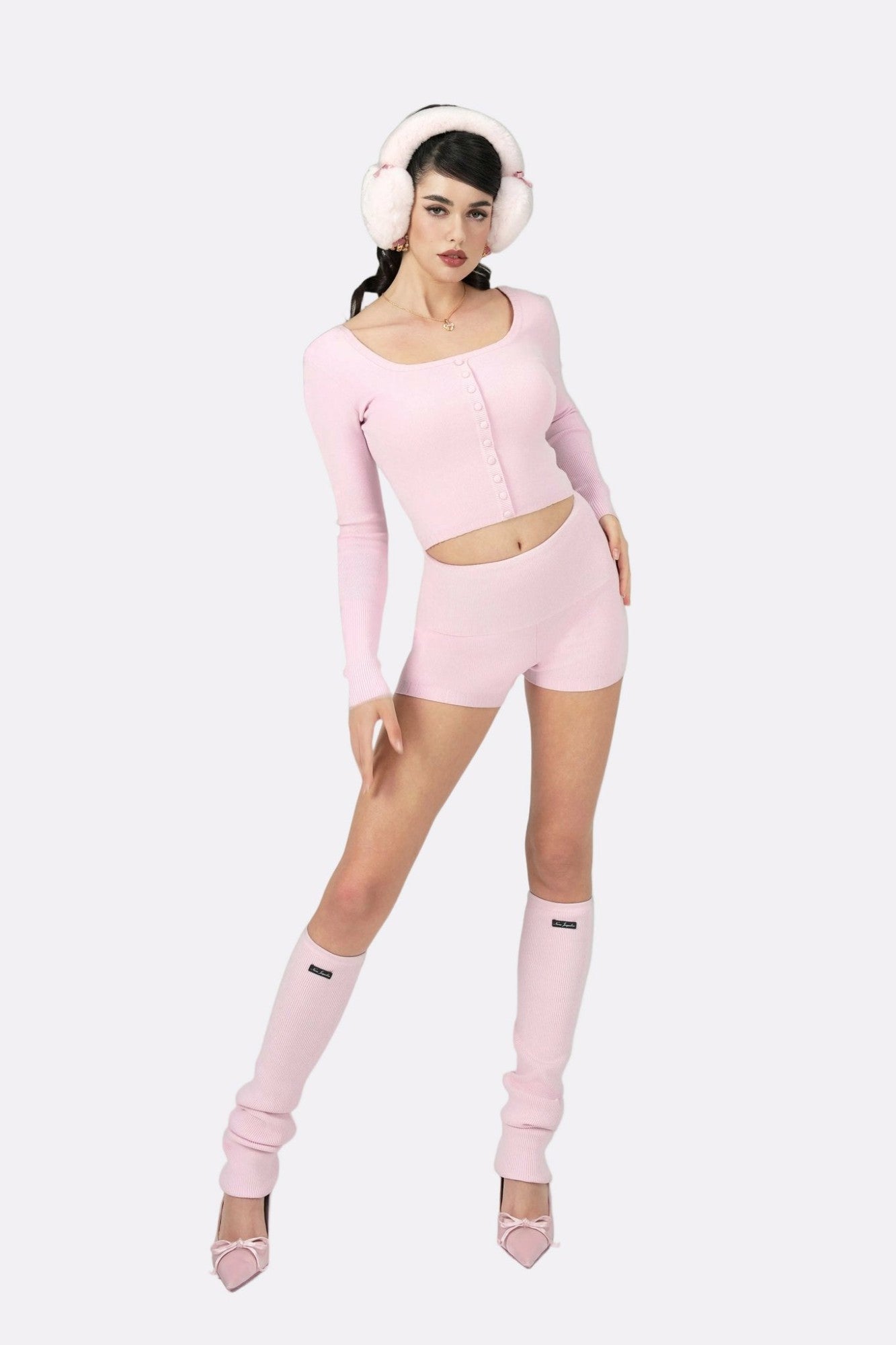 Nana Jacqueline Holly Shorts: Pink Knit Shorts for Resort Brunch Pink