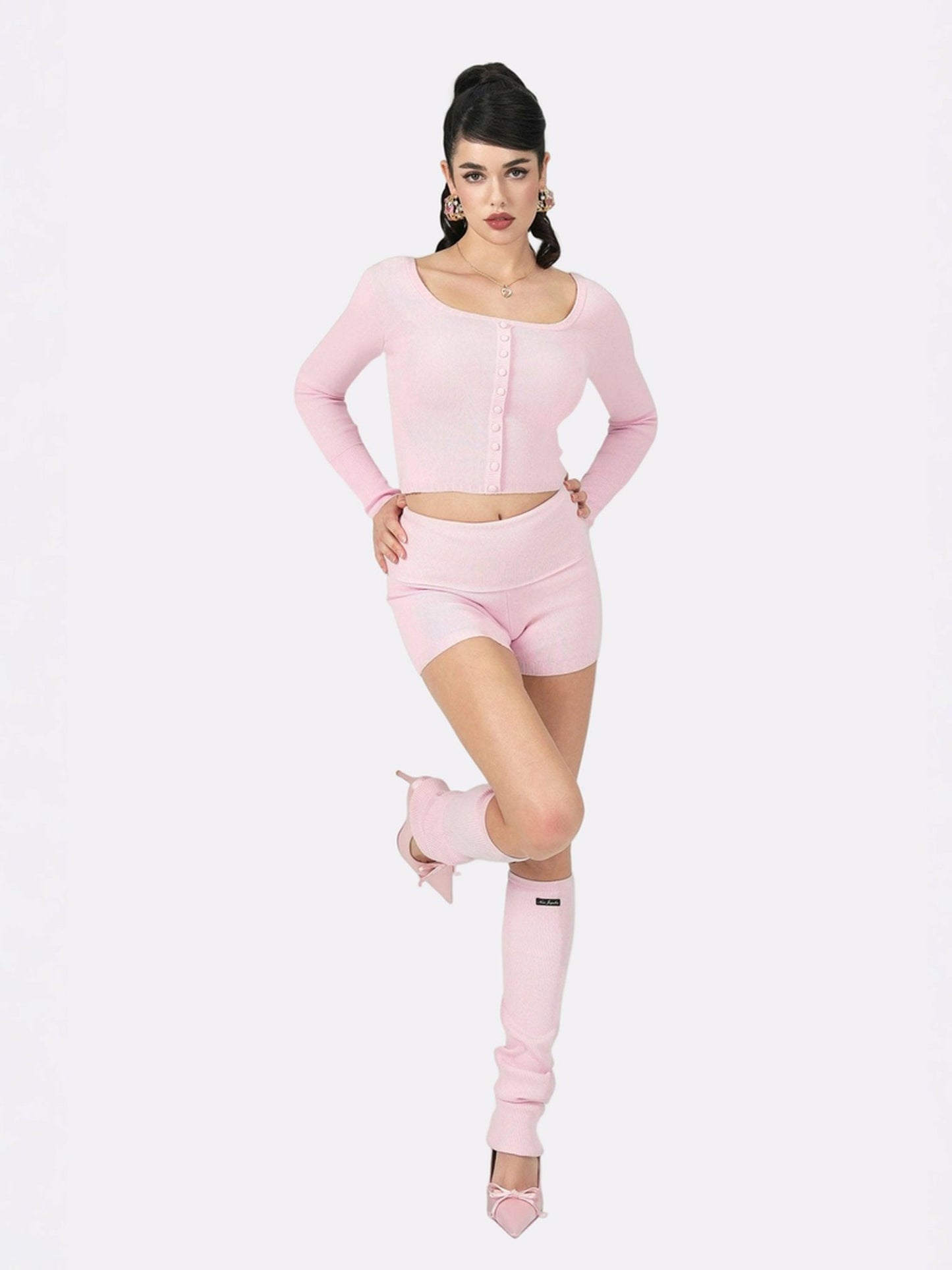 Nana Jacqueline Holly Shorts: Pink Knit Shorts for Resort Brunch Pink