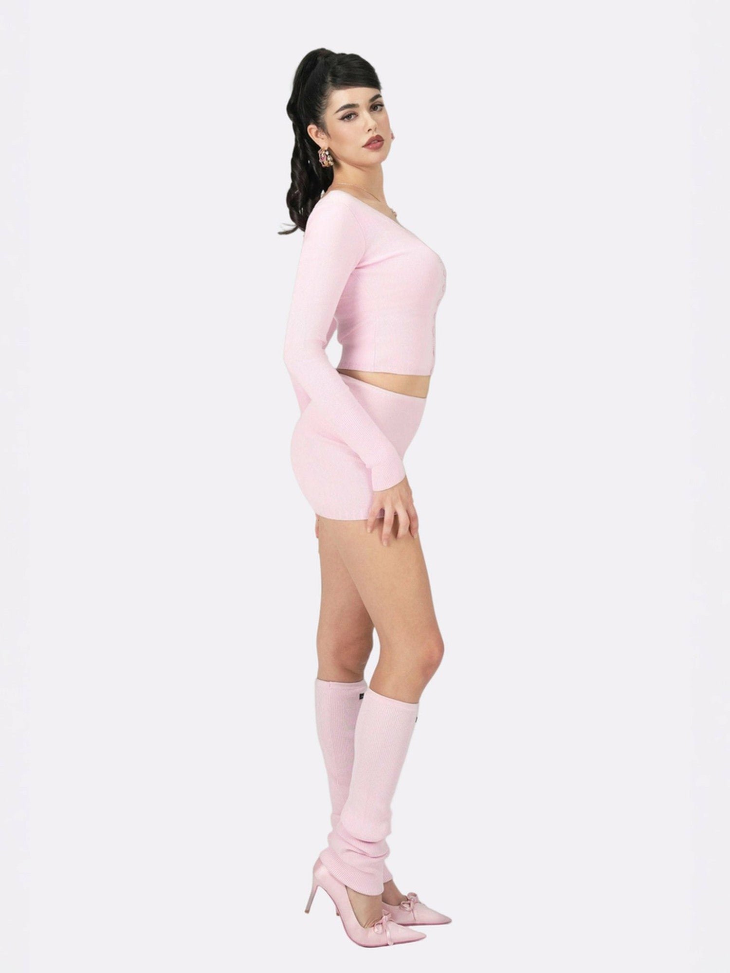 Nana Jacqueline Holly Shorts: Pink Knit Shorts for Resort Brunch Pink