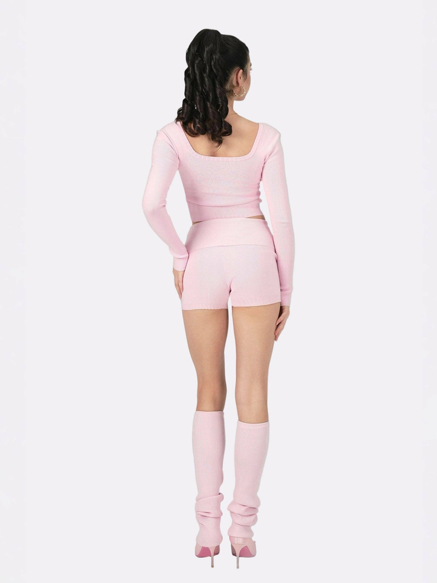 Nana Jacqueline Holly Shorts: Pink Knit Shorts for Resort Brunch Pink