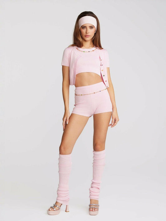 Nana Jacqueline Kennedy Knit Shorts: Pink Knit Shorts for Resort Vacation Pink