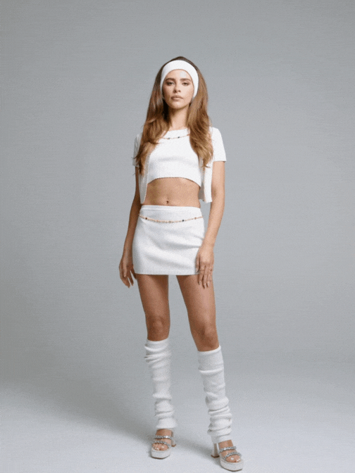 Nana Jacqueline Kennedy Knit Skirt: White Knit Skirt for Resort Brunch White