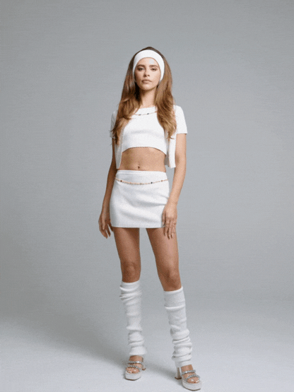 Nana Jacqueline Kennedy Knit Skirt: White Knit Skirt for Resort Brunch White