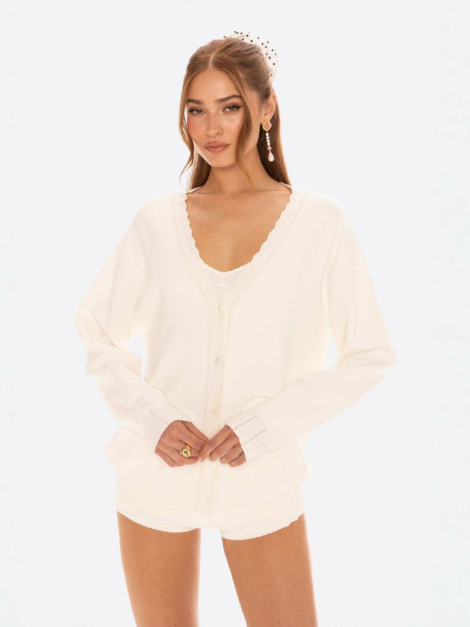 Nana Jacqueline Carrie Cardigan: White Cardigan for Brunch White