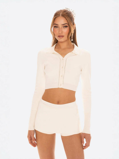 Nana Jacqueline Carrie Shorts: White Knit Shorts for Resort Brunch White