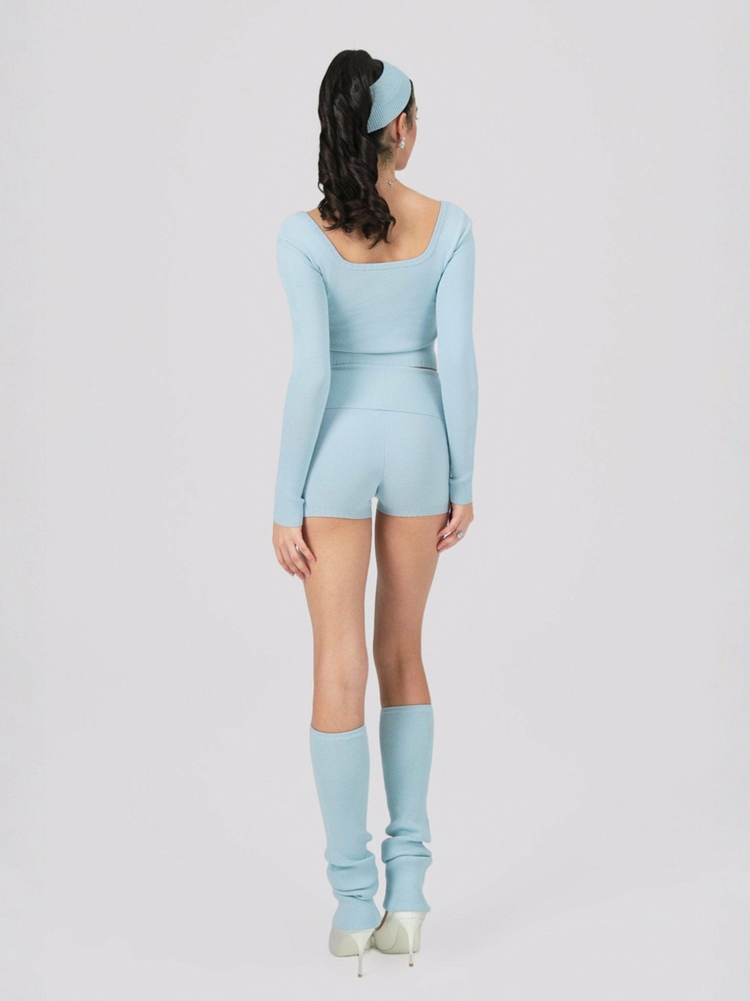 Nana Jacqueline Holly Shorts: Blue Knit Shorts for Resort Vacation Blue