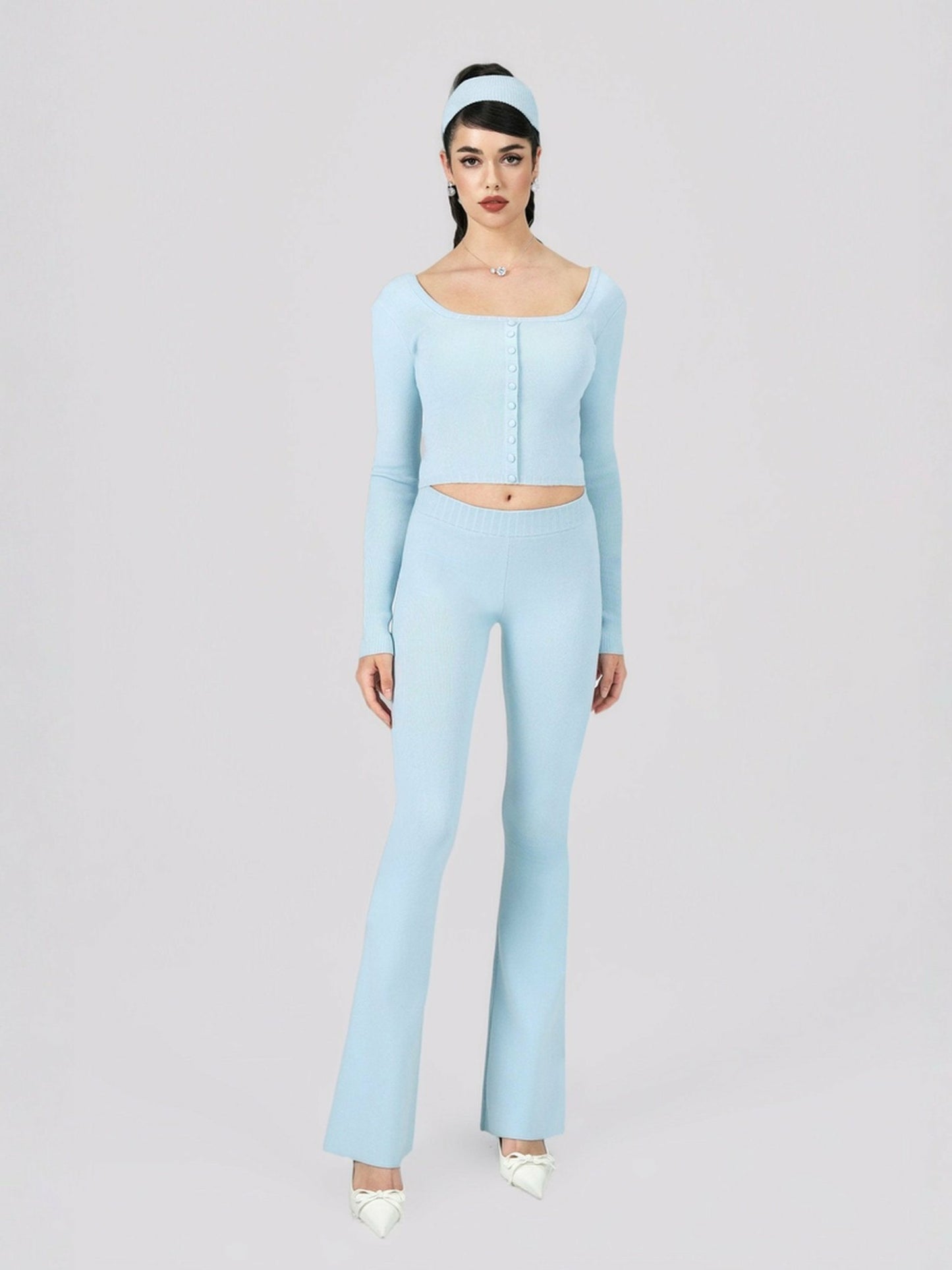Nana Jacqueline Holly Pants: Blue Knit Pants for Resort Outfit Blue
