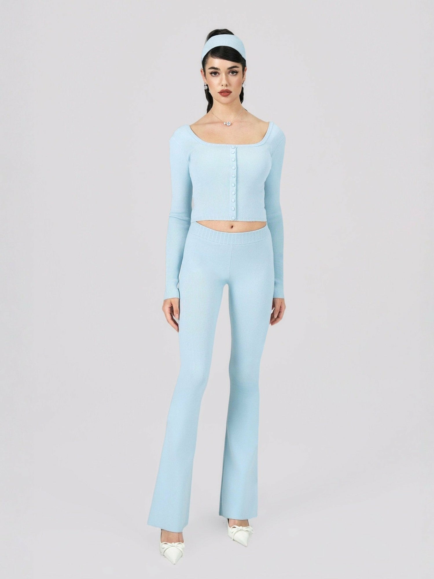 Nana Jacqueline Holly Pants: Blue Knit Pants for Resort Outfit Blue