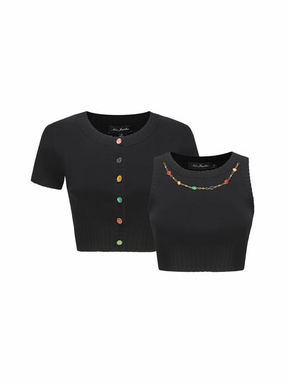 Nana Jacqueline Kennedy Knit Top Set: Black Knit Set for Girls' Night Out Black