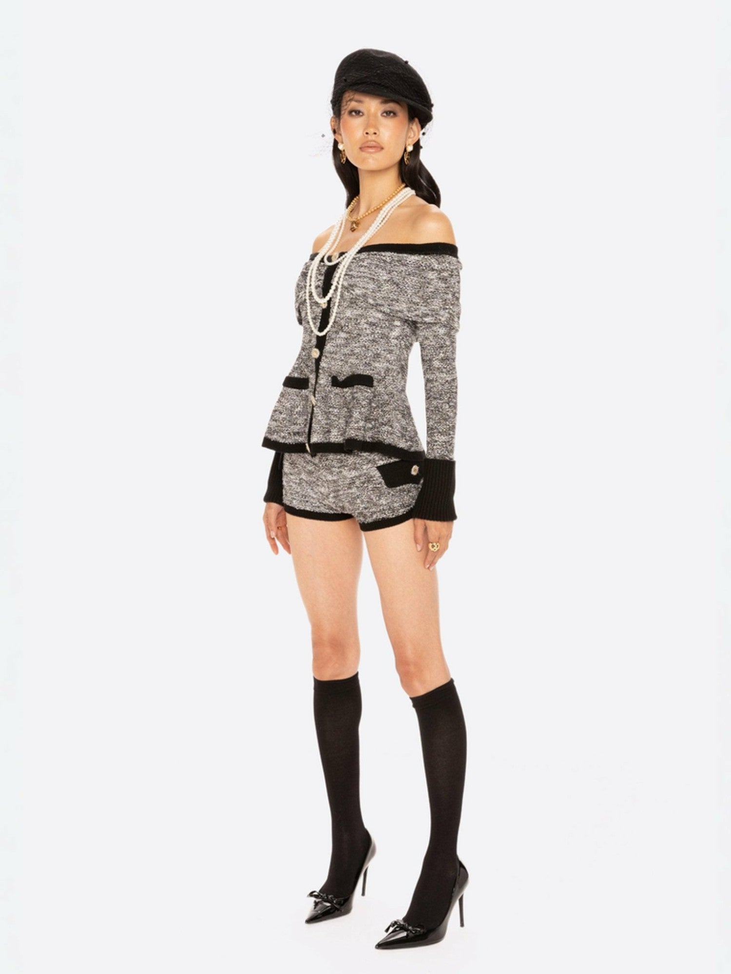 Nana Jacqueline Genevieve Knit Top: Black Knit Top for Brunch Black & White