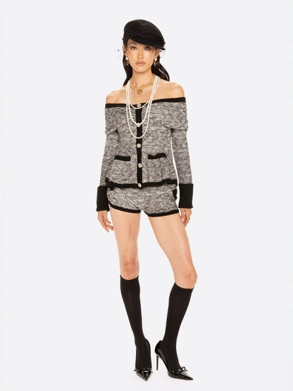 Nana Jacqueline Genevieve Knit Shorts: Black Knit Shorts for Country Club Brunch Black & White