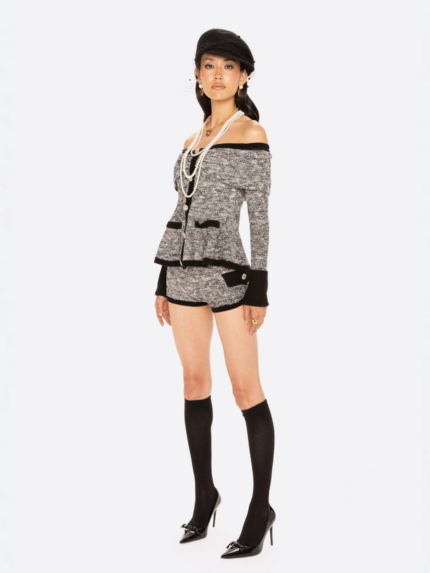 Nana Jacqueline Genevieve Knit Shorts: Black Knit Shorts for Country Club Brunch Black & White