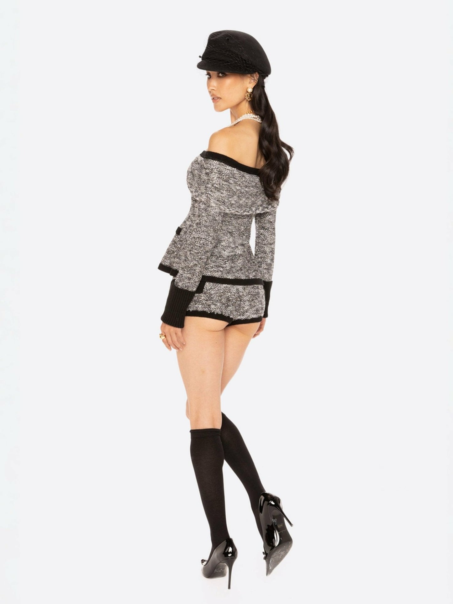 Nana Jacqueline Genevieve Knit Shorts: Black Knit Shorts for Country Club Brunch Black & White