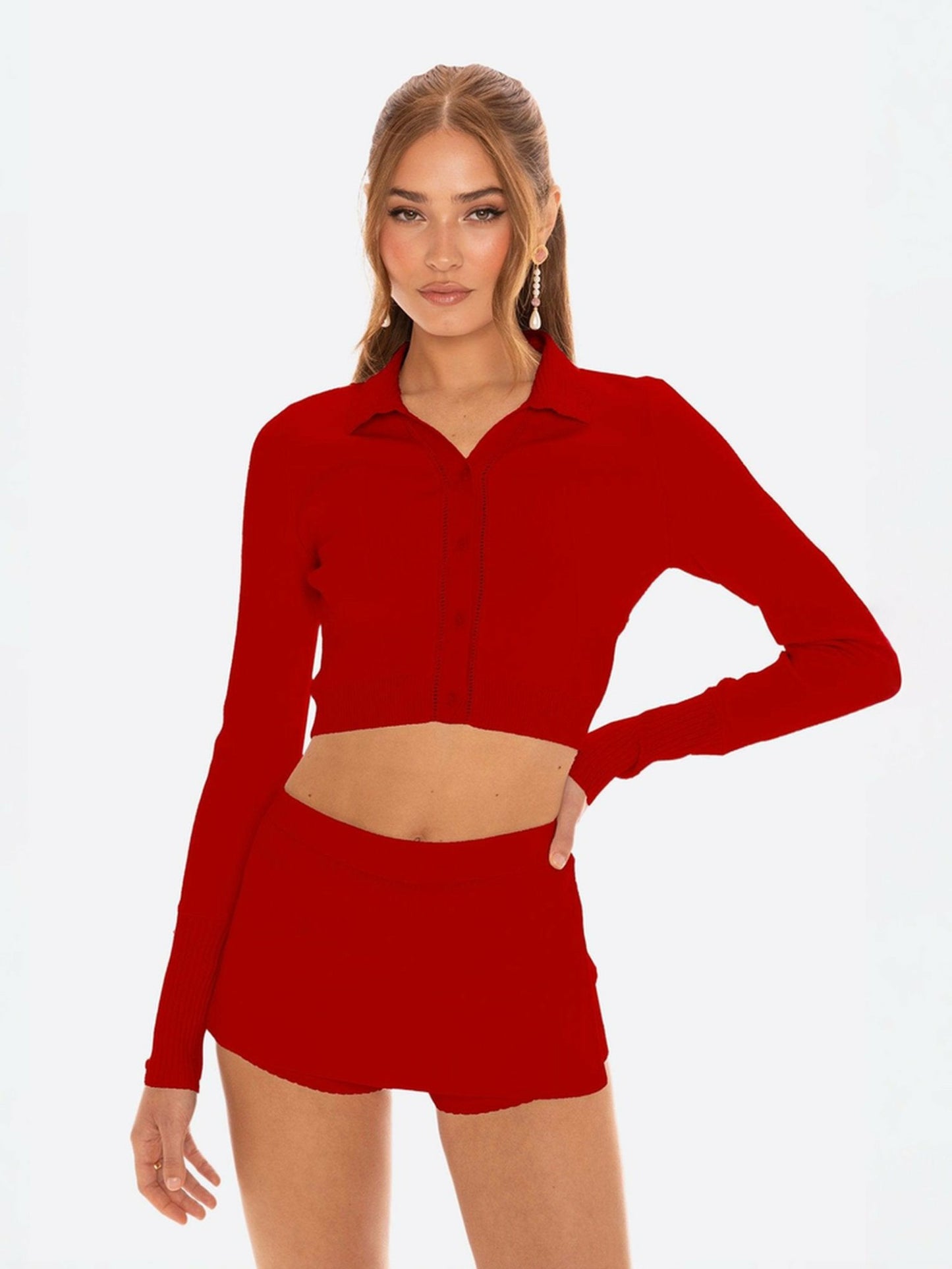 Nana Jacqueline Carrie Shorts: Red Knit Skort for Resort Brunch Red