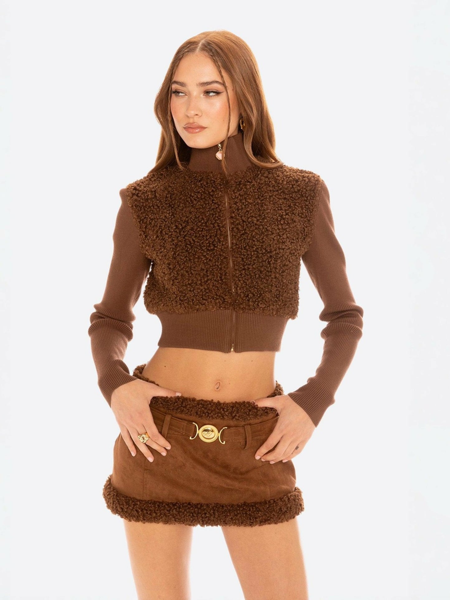Nana Jacqueline Hailey Knit Jacket: Brown Knit Jacket for Brunch Brown