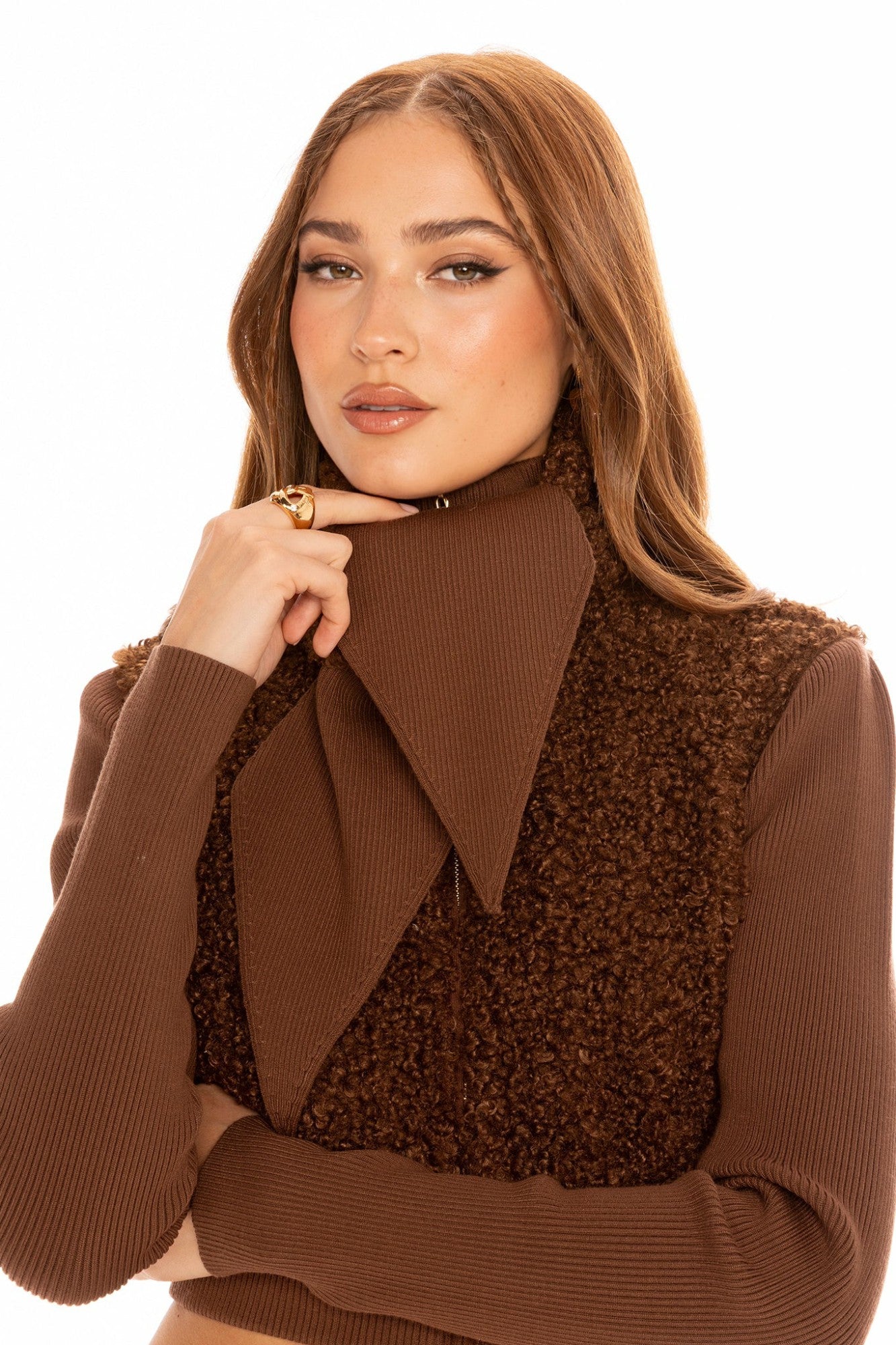 Nana Jacqueline Hailey Knit Jacket: Brown Knit Jacket for Brunch Brown