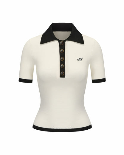 Nana Jacqueline Hazel Polo Top: White Polo Top for Brunch White