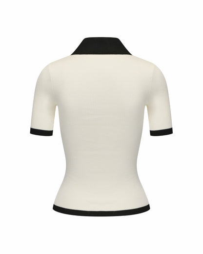Nana Jacqueline Hazel Polo Top: White Polo Top for Brunch White