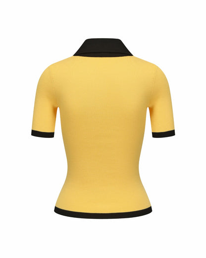Nana Jacqueline Hazel Polo Top: Yellow Knit Top for Country Club Brunch Yellow