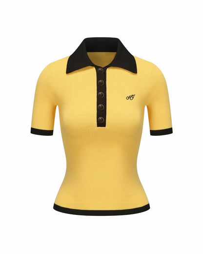 Nana Jacqueline Hazel Polo Top: Yellow Knit Top for Country Club Brunch Yellow