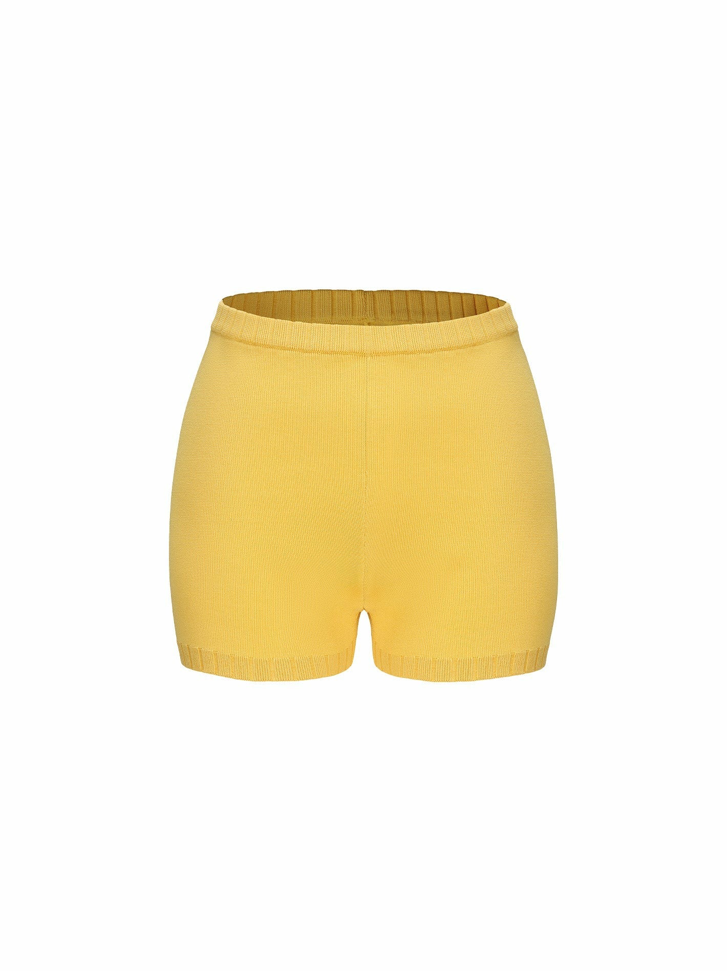 Nana Jacqueline Kennedy Knit Shorts: Yellow Knit Shorts for Resort Vacation Yellow