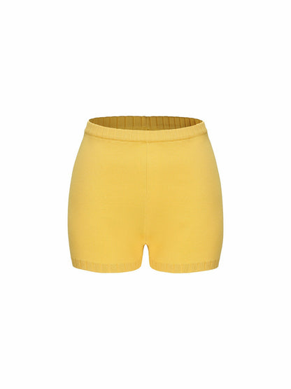 Nana Jacqueline Kennedy Knit Shorts: Yellow Knit Shorts for Resort Vacation Yellow