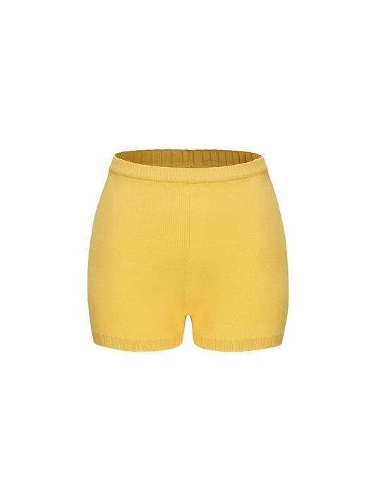 Nana Jacqueline Kennedy Knit Shorts: Yellow Knit Shorts for Resort Vacation Yellow