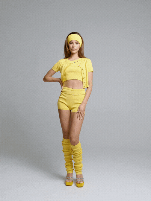Nana Jacqueline Kennedy Knit Shorts: Yellow Knit Shorts for Resort Vacation Yellow