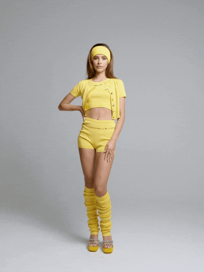 Nana Jacqueline Kennedy Knit Shorts: Yellow Knit Shorts for Resort Vacation Yellow
