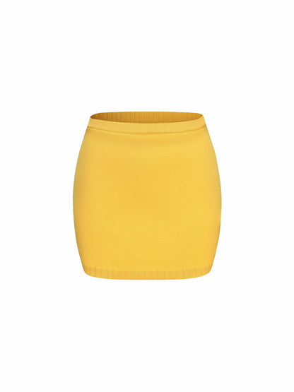 Nana Jacqueline Kennedy Knit Skirt: Yellow Knit Skirt for Resort Brunch Yellow