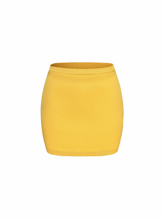 Nana Jacqueline Kennedy Knit Skirt: Yellow Knit Skirt for Resort Brunch Yellow