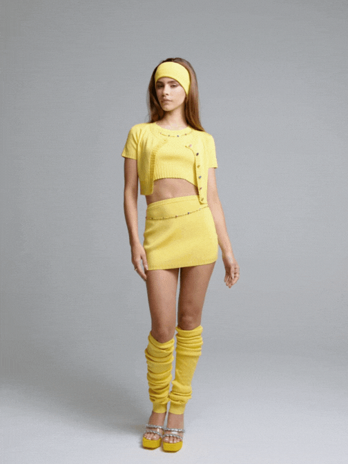 Nana Jacqueline Kennedy Knit Skirt: Yellow Knit Skirt for Resort Brunch Yellow